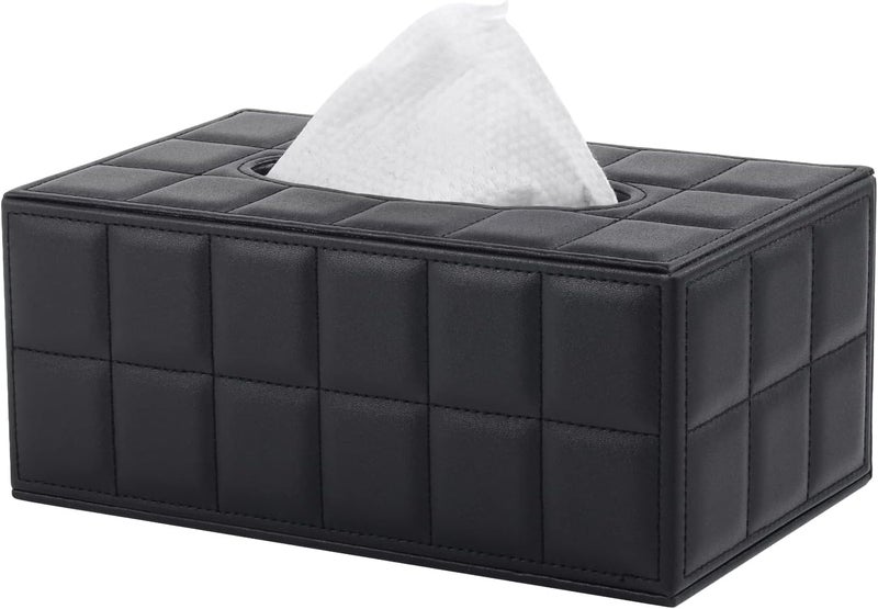 XNONE Tissue Box Cover Rectangle Tissue Box Holder PU Leather Facial Organizer with Magnetic Bottom,Decorative Napkin Caddy for Vanity Dresser Night Stand Table Countertop Home Office Car,Black - Image 1
